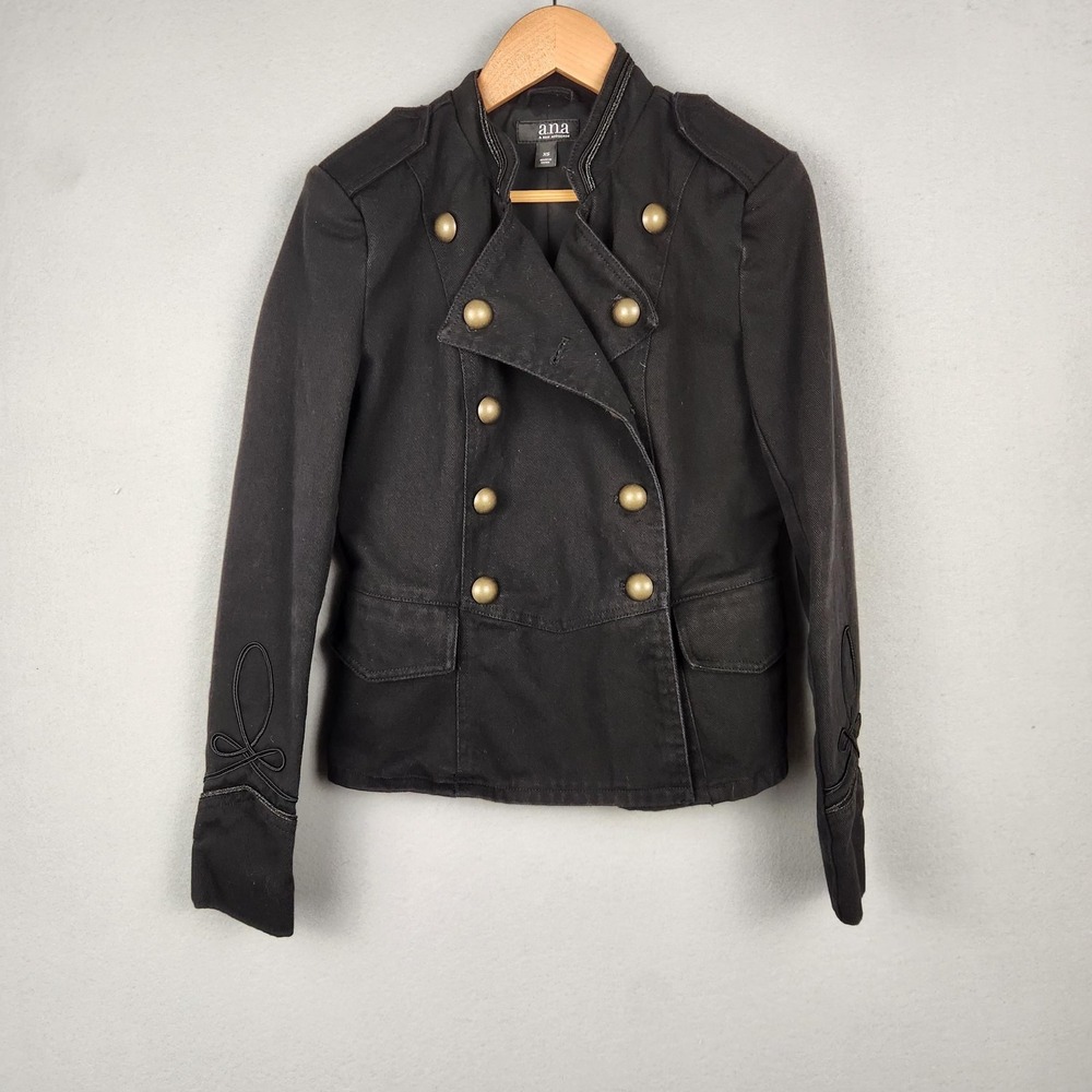 a.n.a Jacket Womens XS Black Military Double Breasted Brass Buttons Epaulettes‎